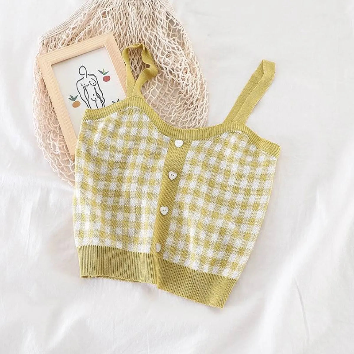 Knitted Plaid Crop Top