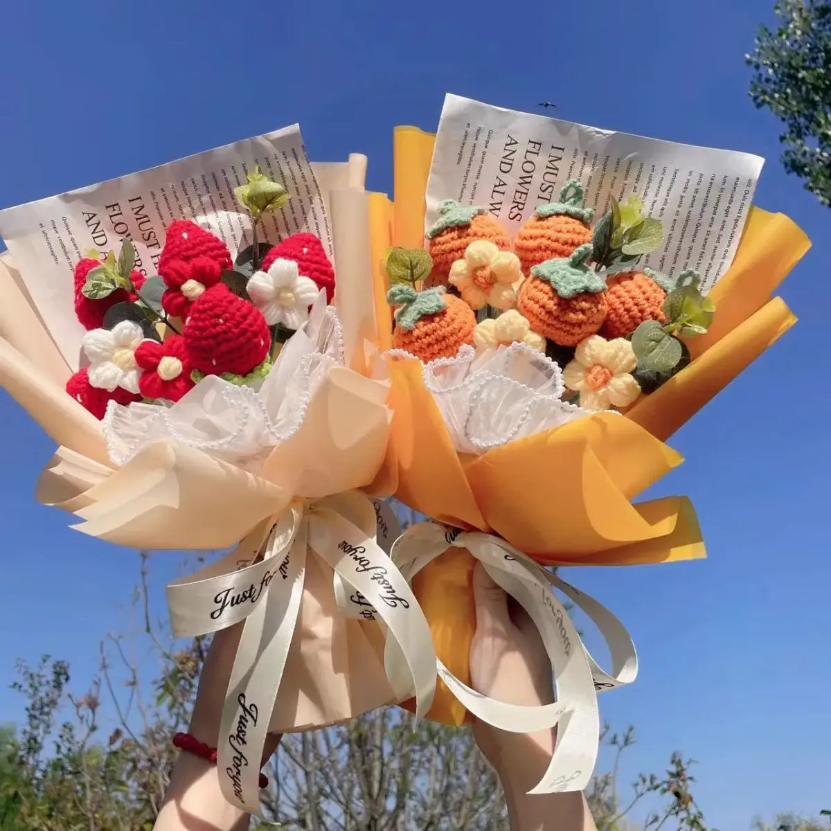 Knitted Sunflower Strawberry Bouquet