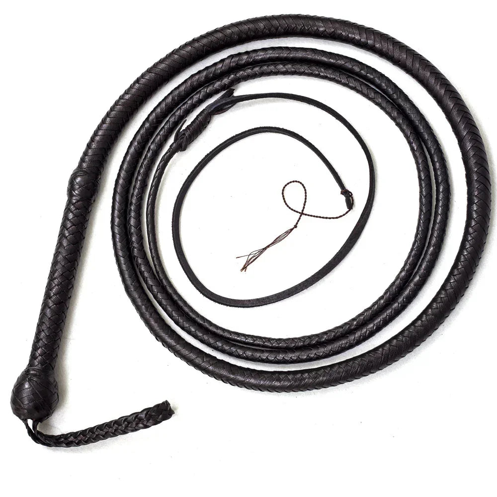 Leather Whip 6, 8, 10, 12, 14 & 16 Feet long 12 Strands Cowhide Leather Equestrian Black Bullwhip
