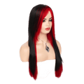 Long Red Black Wig Silky Straight Synthetic Heat Resistant Side Bangs