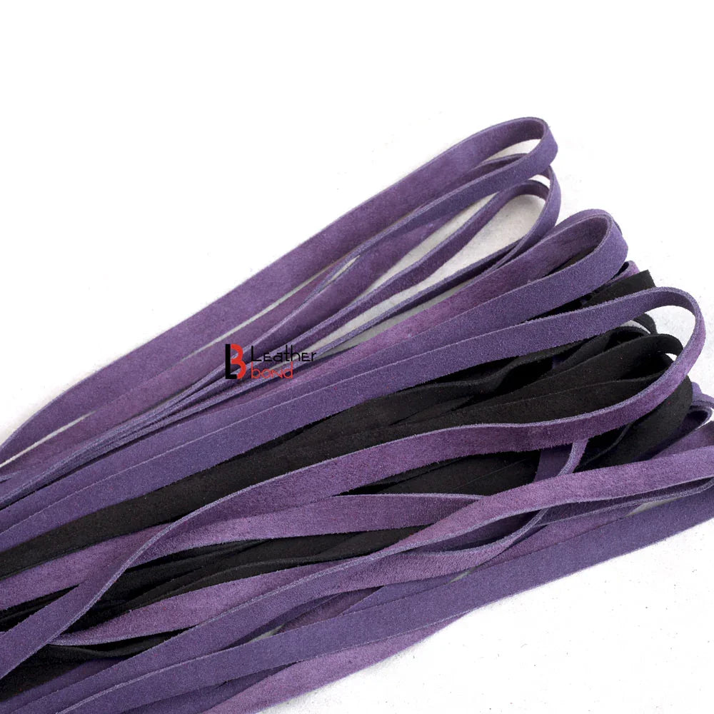 💜🖤 Real Cowhide Suede Leather Flogger 50 Loop Falls Purple and Black Heavy Duty Thuddy Whip | BDSM Impact