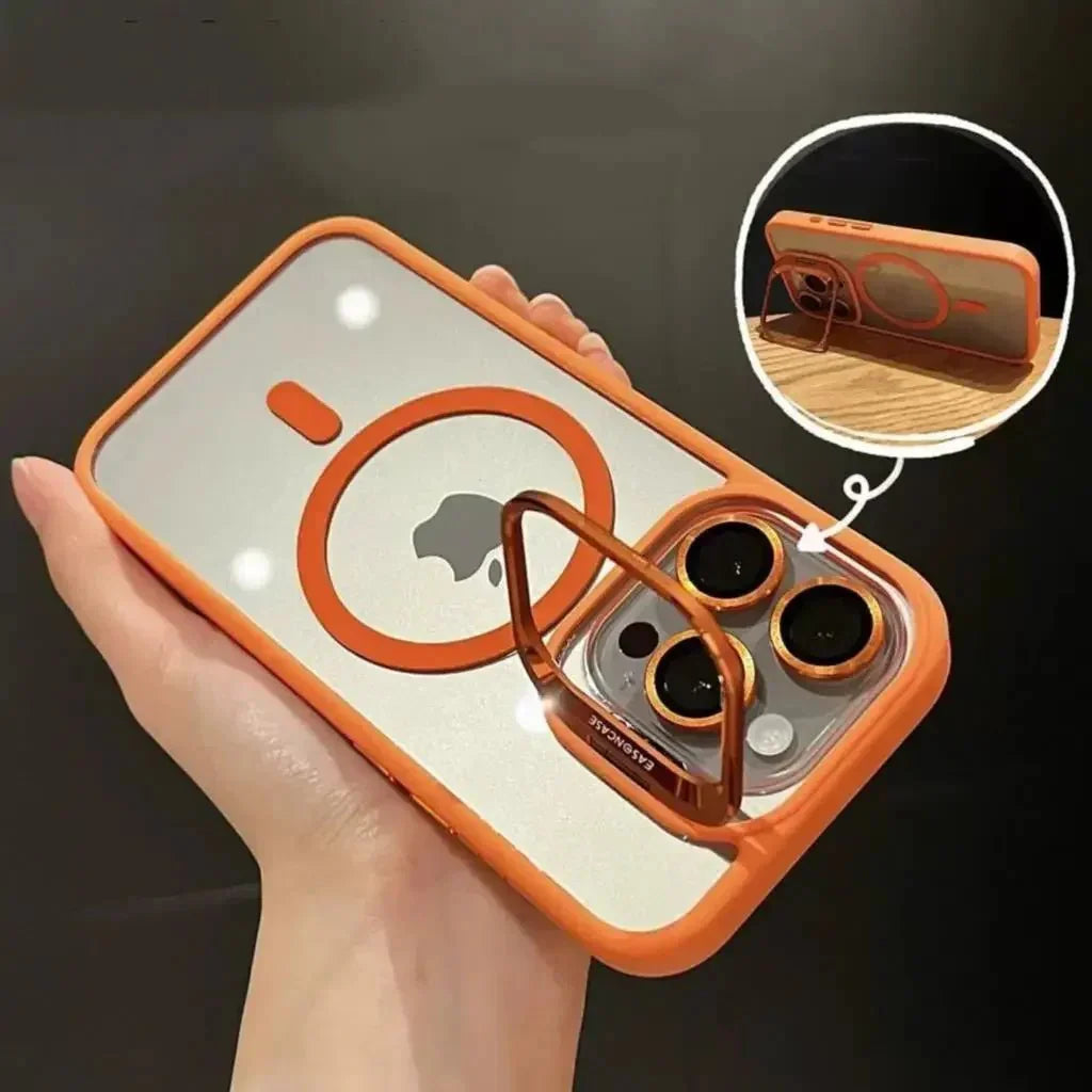 Magnetic Shockproof Transparent Phone Case with Stand Glass Lens Protection