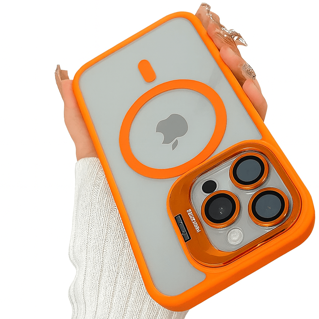 Magnetic Shockproof Transparent Phone Case with Stand Glass Lens Protection