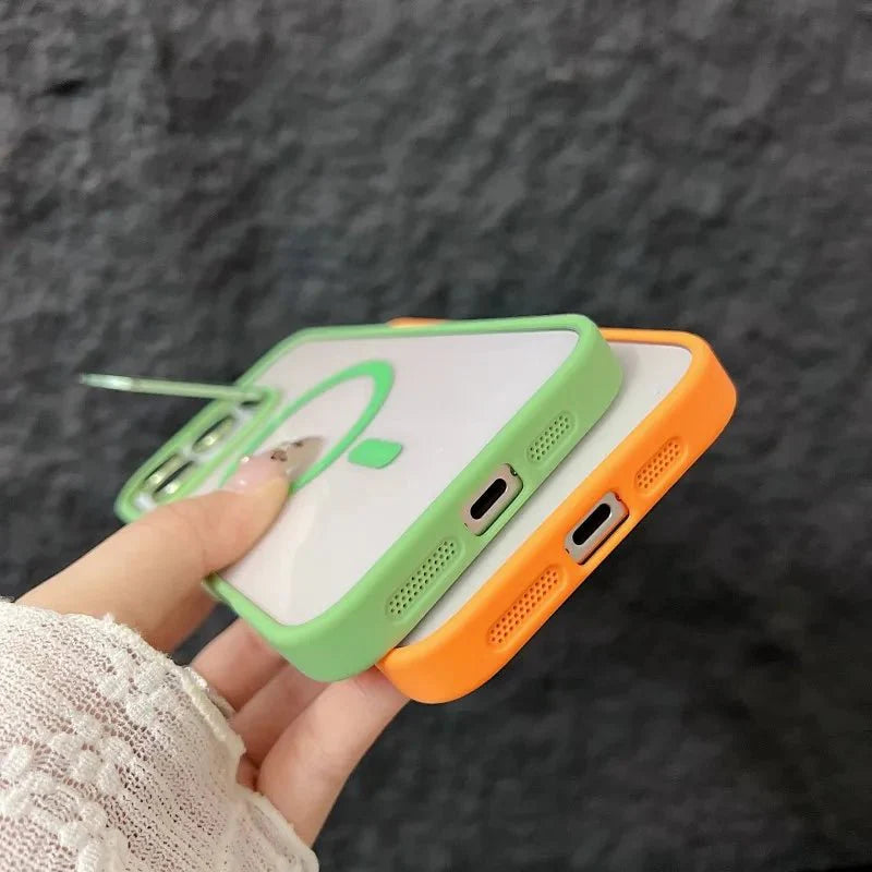 Magnetic Shockproof Transparent Phone Case with Stand Glass Lens Protection