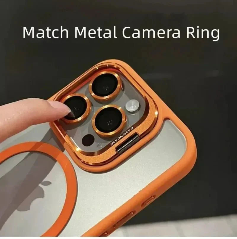Magnetic Shockproof Transparent Phone Case with Stand Glass Lens Protection