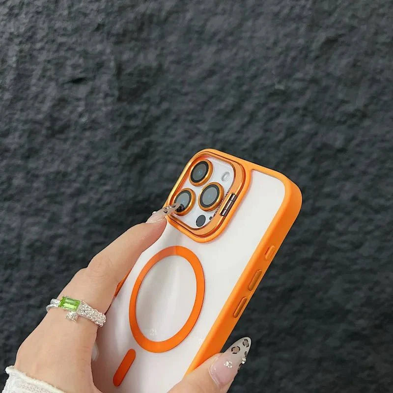 Magnetic Shockproof Transparent Phone Case with Stand Glass Lens Protection