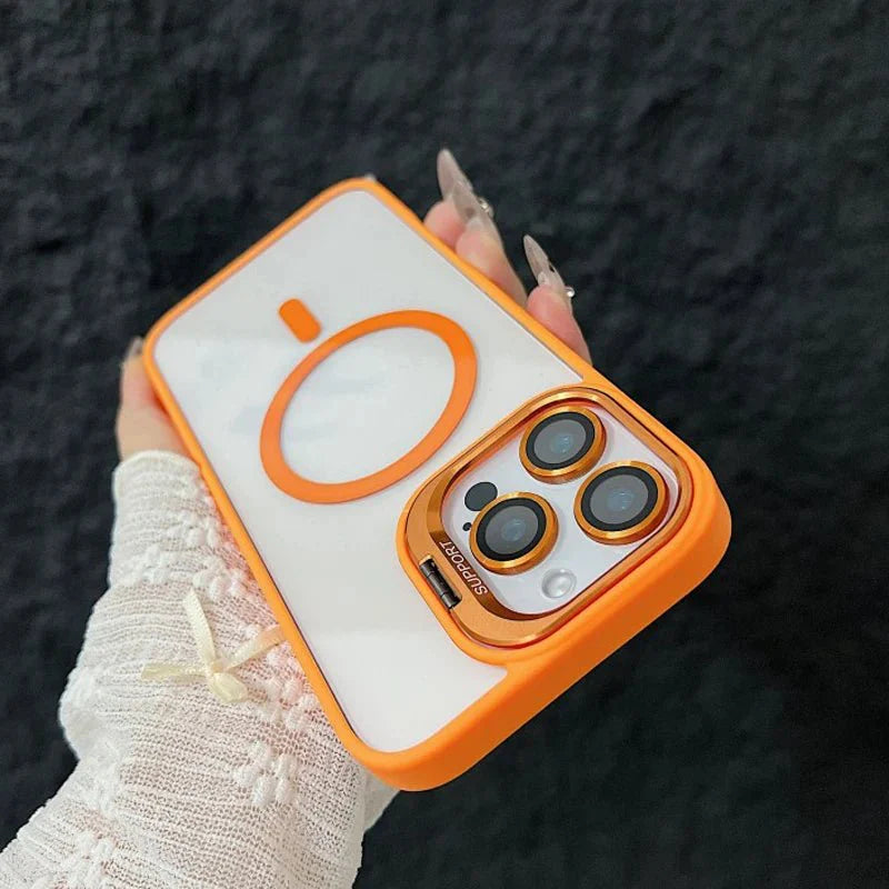 Magnetic Shockproof Transparent Phone Case with Stand Glass Lens Protection