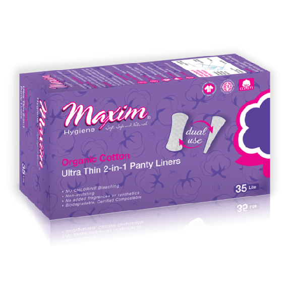 Maxim Organic Cotton 2-in-1 Liners Dual Protection 12 Packs of 35