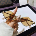 Metal Half-Frame Diamond Sunglasses | UV400 Gradient Geometric Shades