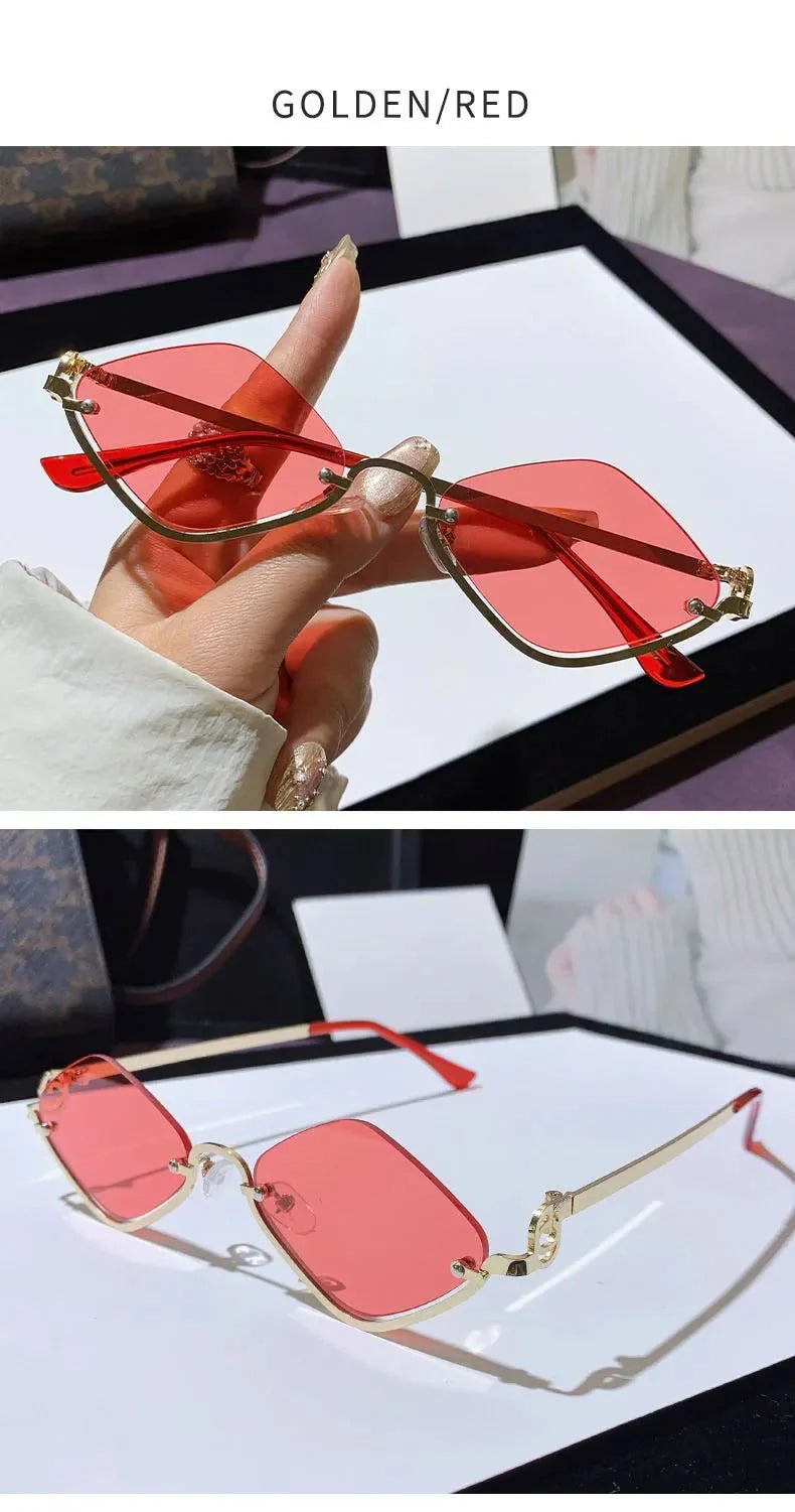 Metal Half-Frame Diamond Sunglasses | UV400 Gradient Geometric Shades