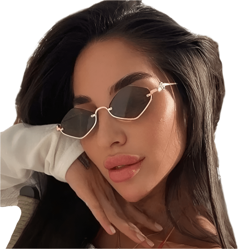 Metal Half-Frame Diamond Sunglasses | UV400 Gradient Geometric Shades