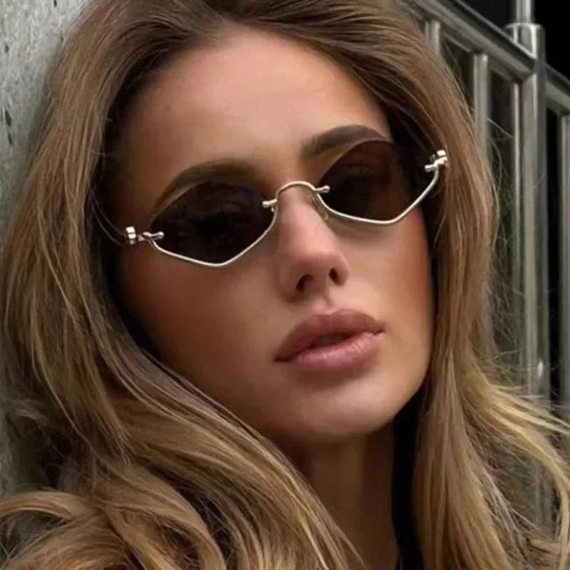 Metal Half-Frame Diamond Sunglasses | UV400 Gradient Geometric Shades