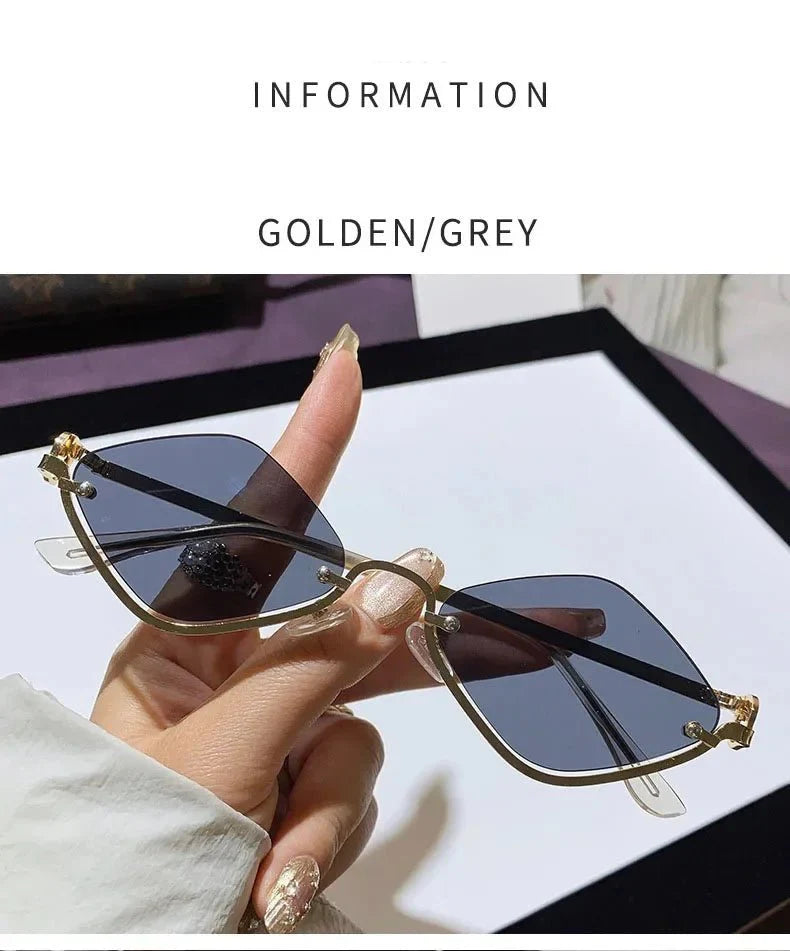 Metal Half-Frame Diamond Sunglasses | UV400 Gradient Geometric Shades