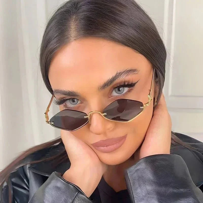 Metal Half-Frame Diamond Sunglasses | UV400 Gradient Geometric Shades