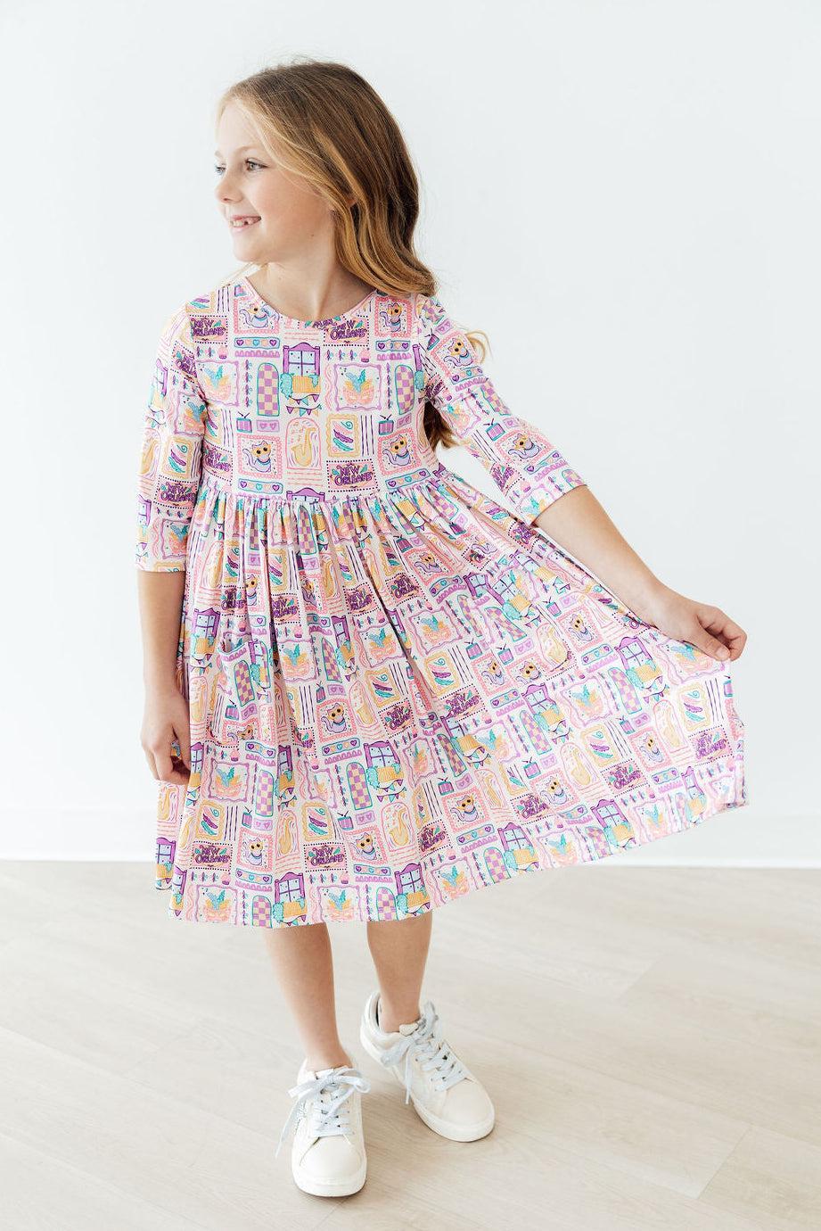 French Quarter Fun 3/4 Sleeve Pocket Twirl Dress
