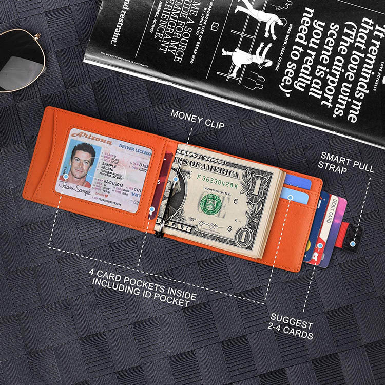 New Carbon Fiber Dollar Clip Contrast Color Pull Leather Wallet Wallet Men's Banknote Clip Wallet