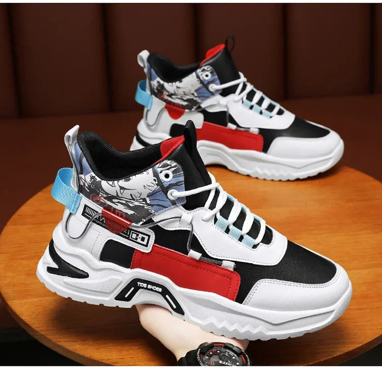 New high top shoes for men white shoes thick soled sports and leisure shoes