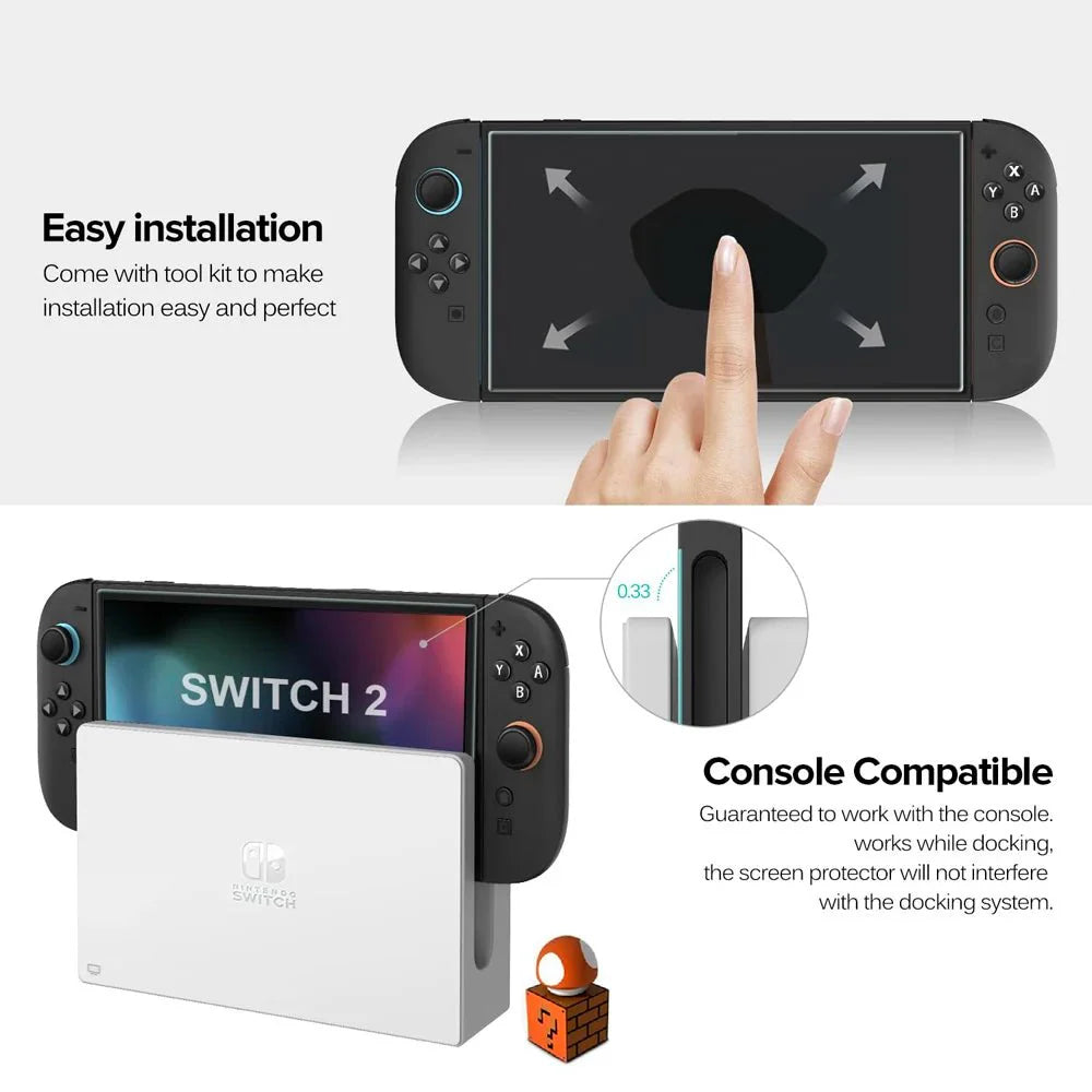 Nintendo Switch 2 Tempered Glass Screen Protector with Joystick Cap