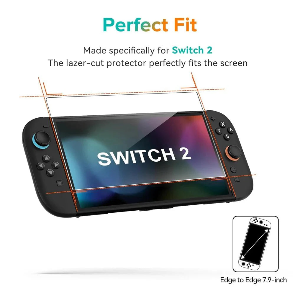 Nintendo Switch 2 Tempered Glass Screen Protector with Joystick Cap
