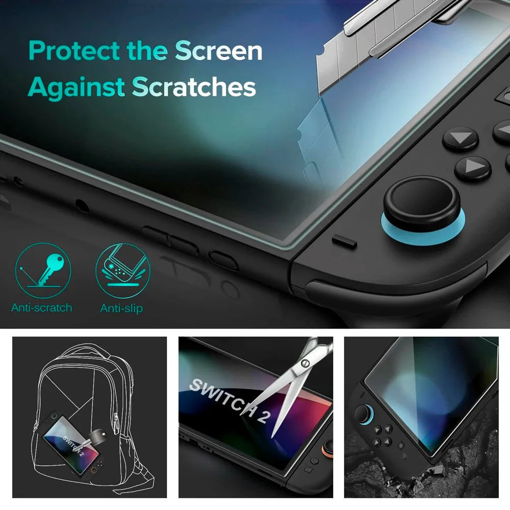 Nintendo Switch 2 Tempered Glass Screen Protector with Joystick Cap