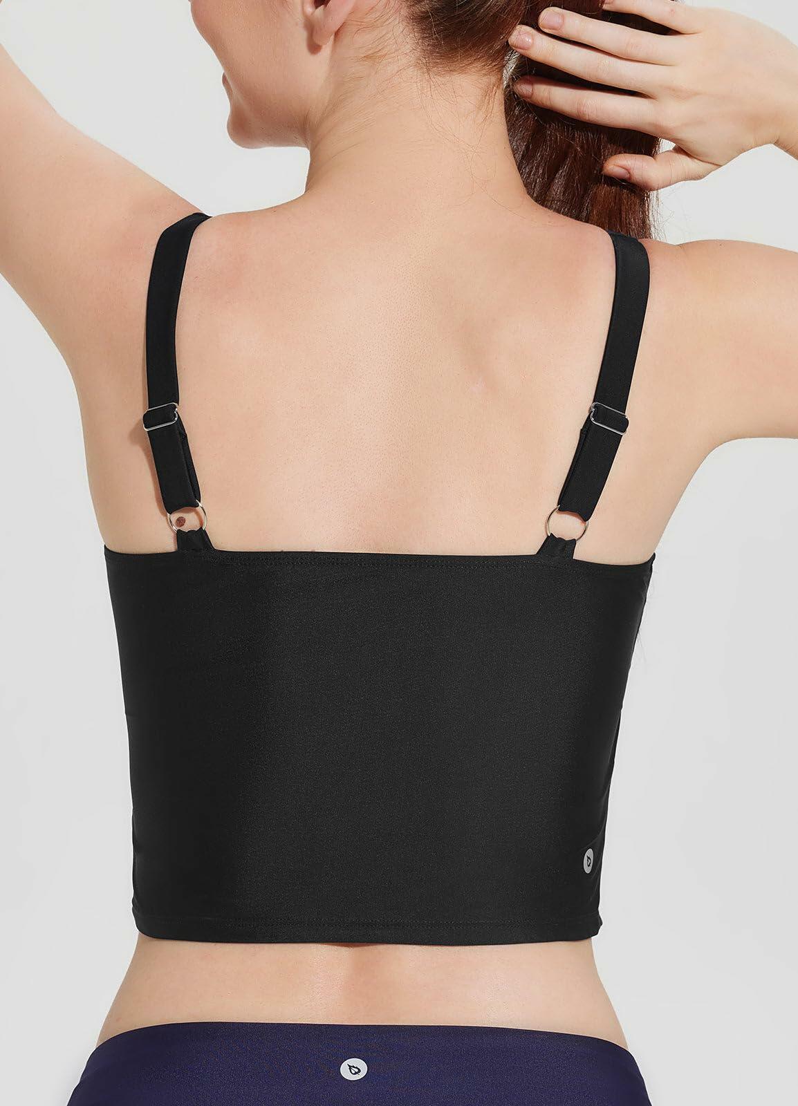 baleaf Women's Black Tankini Swim Top Modest Square Neck Size 42