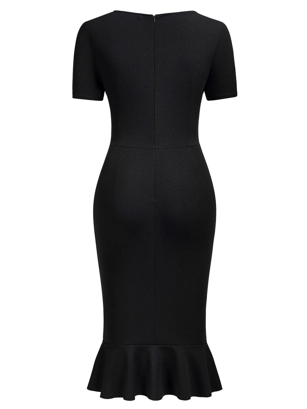 AISIZE Women's Vintage V-Neck Ruffle Slit Bodycon Dress Black Size L