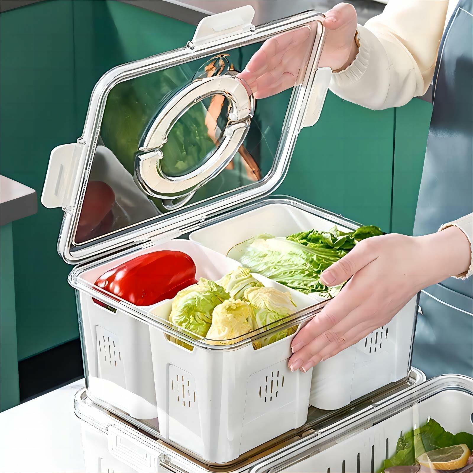 Fruit Containers 3-Count with Removable Colanders for Fridge Organizer