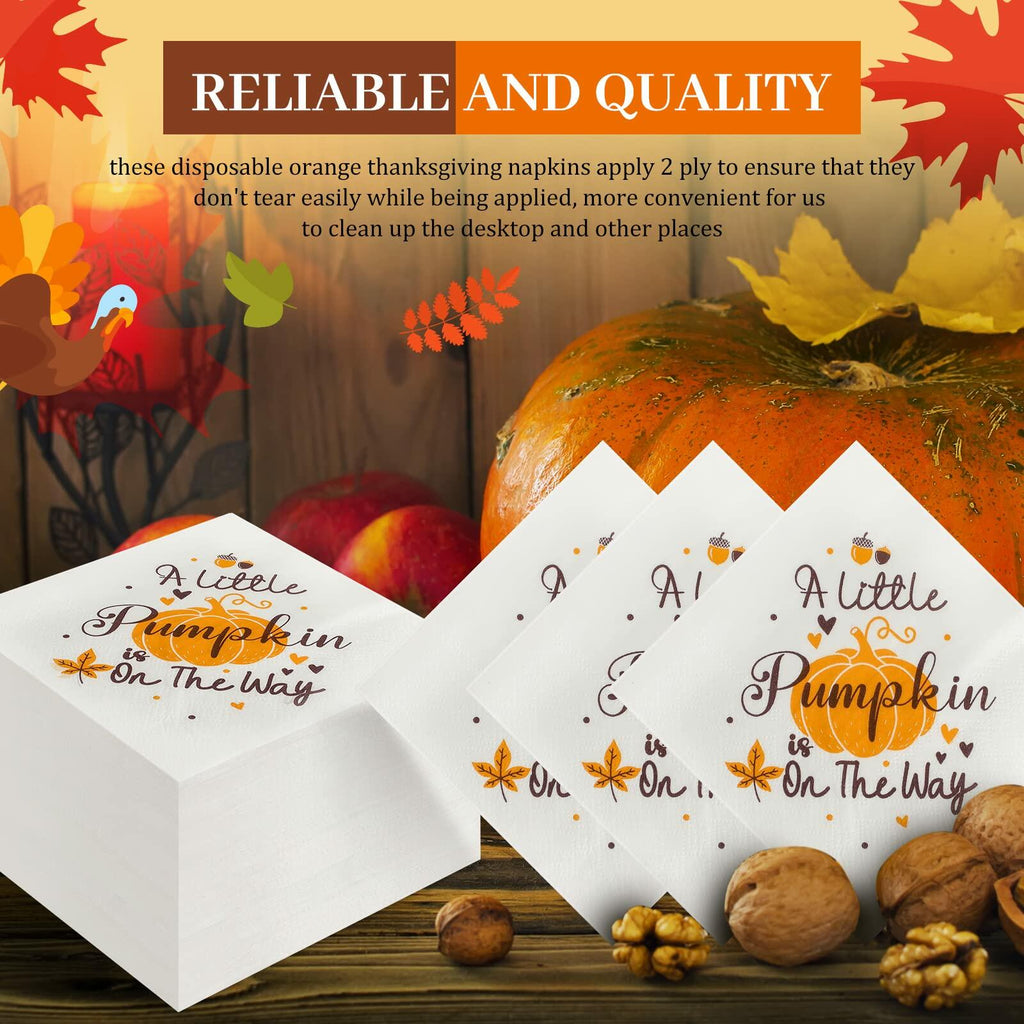 Crtiin Pumpkin Baby Shower Napkins He or She Gender Reveal 100 Pcs