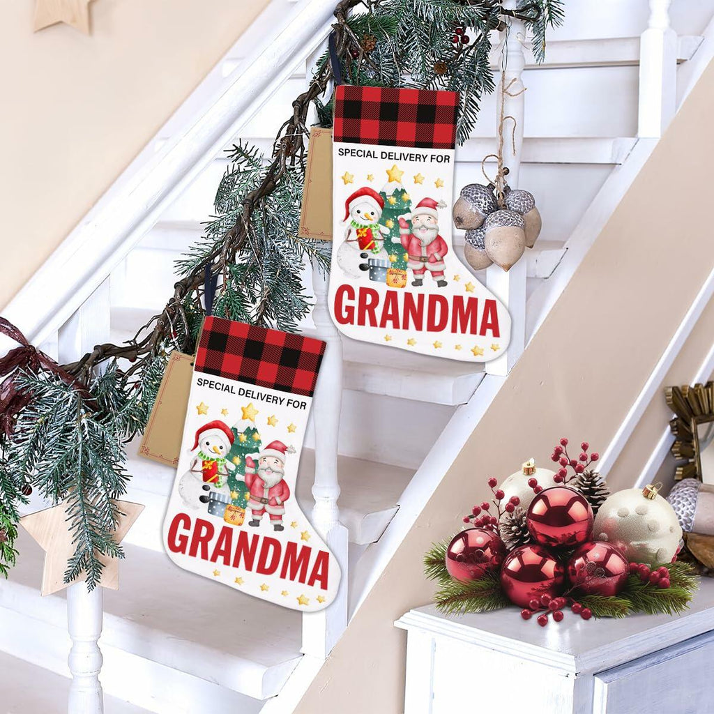 TSUYAWU Grandma Christmas Stocking Snowman Xmas Decoration 18x12 Inch