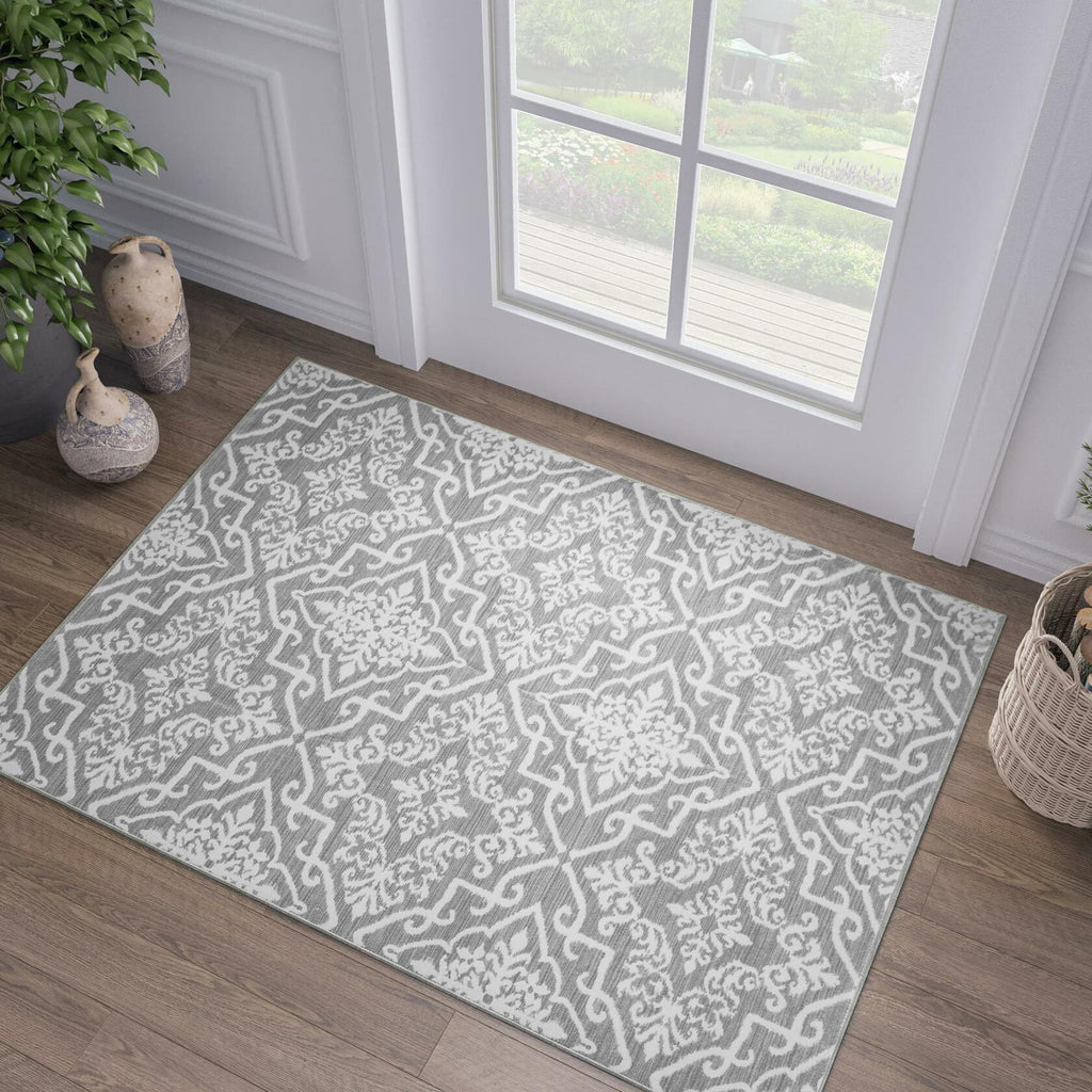 jinchan Area Rug 2x3 Moroccan Washable Non Slip Grey Floral Carpet