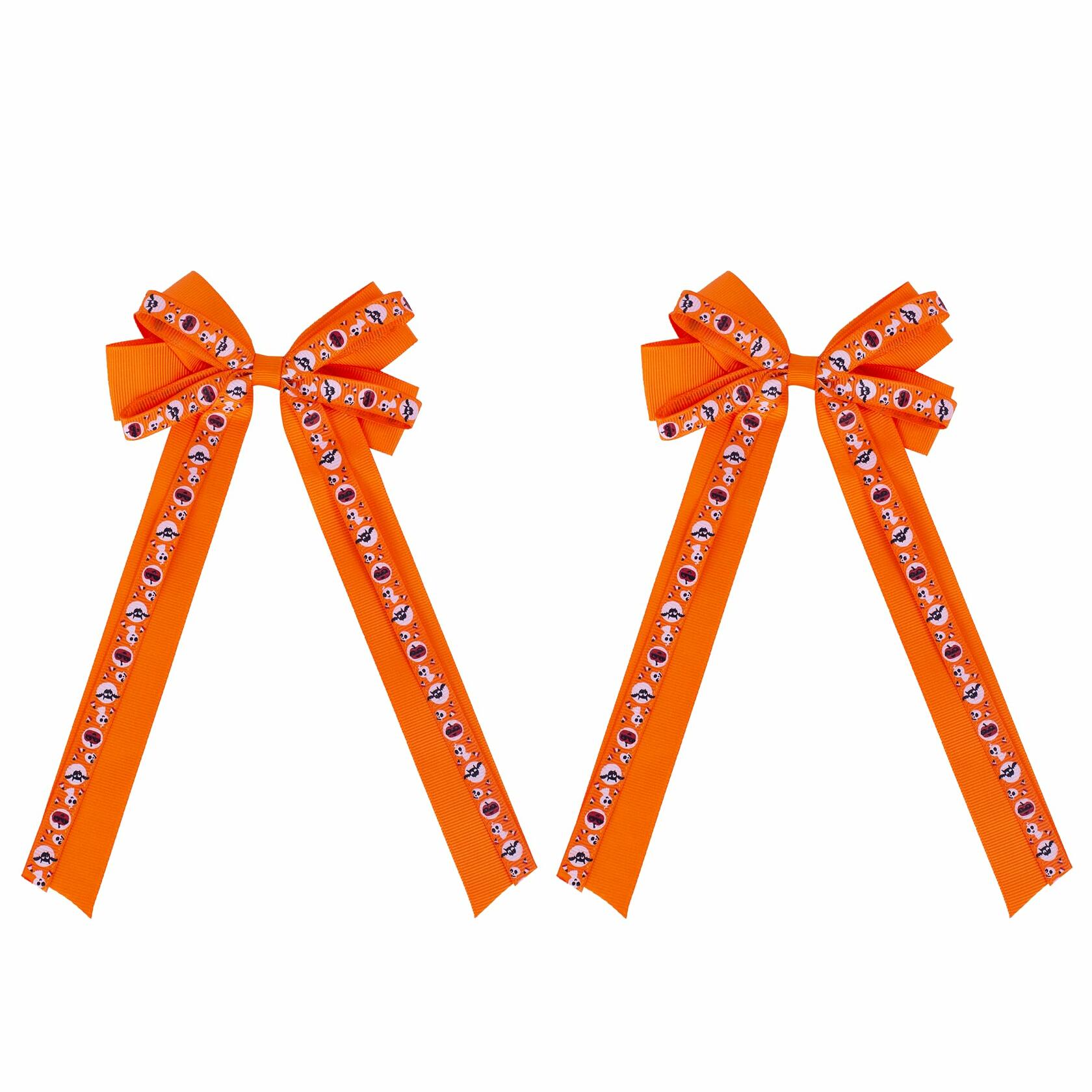 Halloween Hair Bows Orange Holiday Print Ribbon Clip for Girls Women