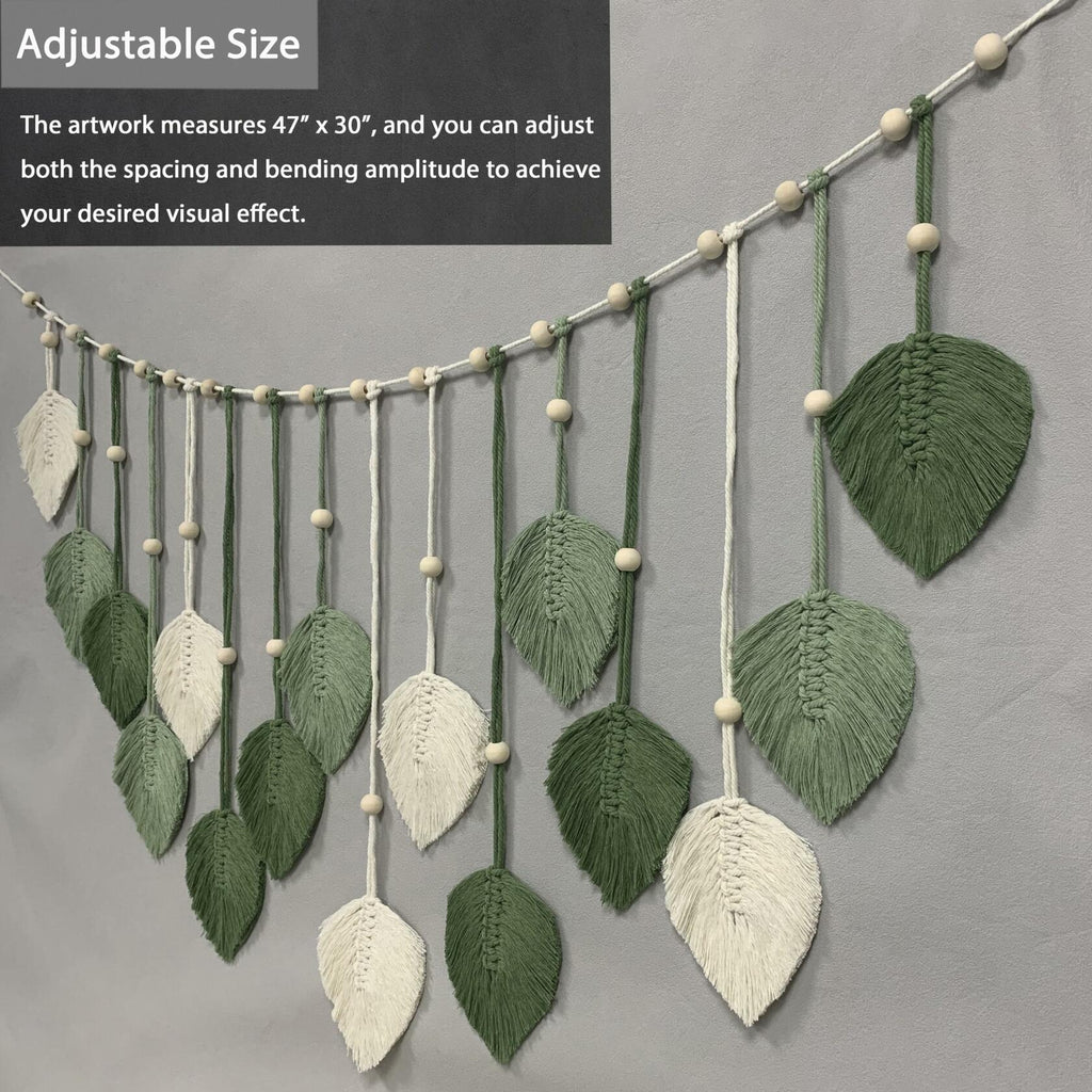 Nature-Inspired Macrame Leaf Wall Hanging Boho Green Tapestry 47.2x30
