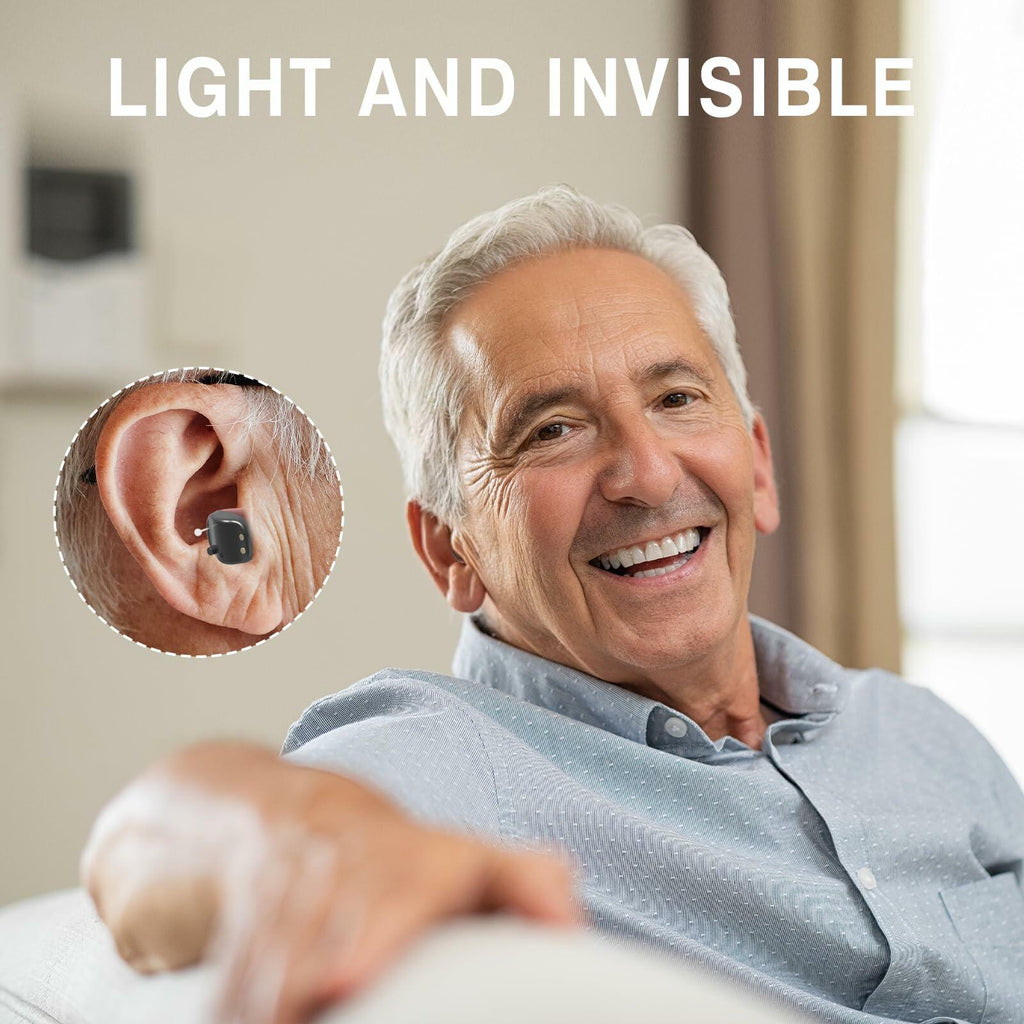 OTC Rechargeable Hearing Aids for Seniors Noise Cancellation In-Ear Black