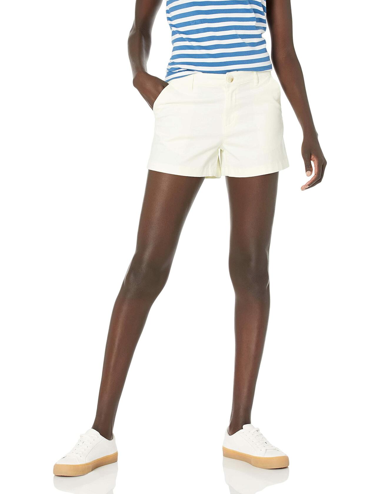 Essentials Women's Mid-Rise Slim-Fit 3.5 Inch Shorts Cream Size 14