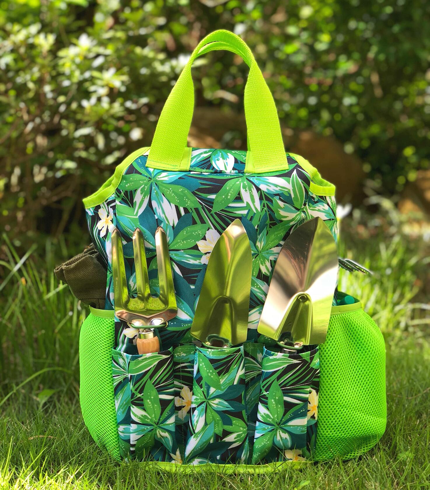 9-Piece Garden Tools Set with Gloves and Colorful Tote - Gardening Kit