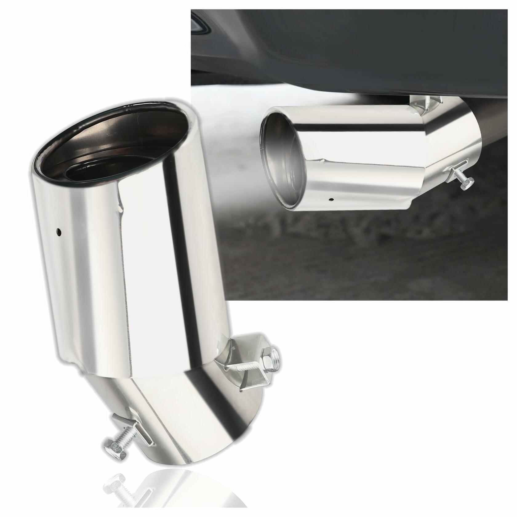 IHOTDER Stainless Steel Car Exhaust Tip 5.5'' Length Bolt-On Bright Silver