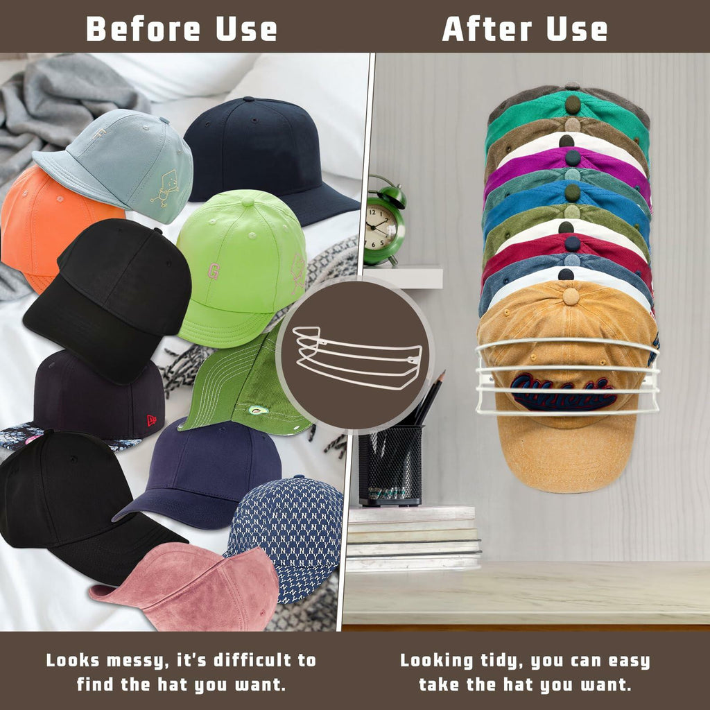 Fikoksol Metal Hat Racks for Baseball Caps Wall Mount Organizer 2Pcs Black