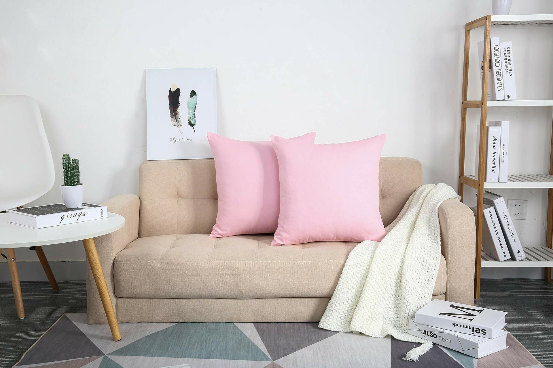 TangDepot Handmade Decorative Cotton Canvas Throw Pillow Covers 14x14 Salmon