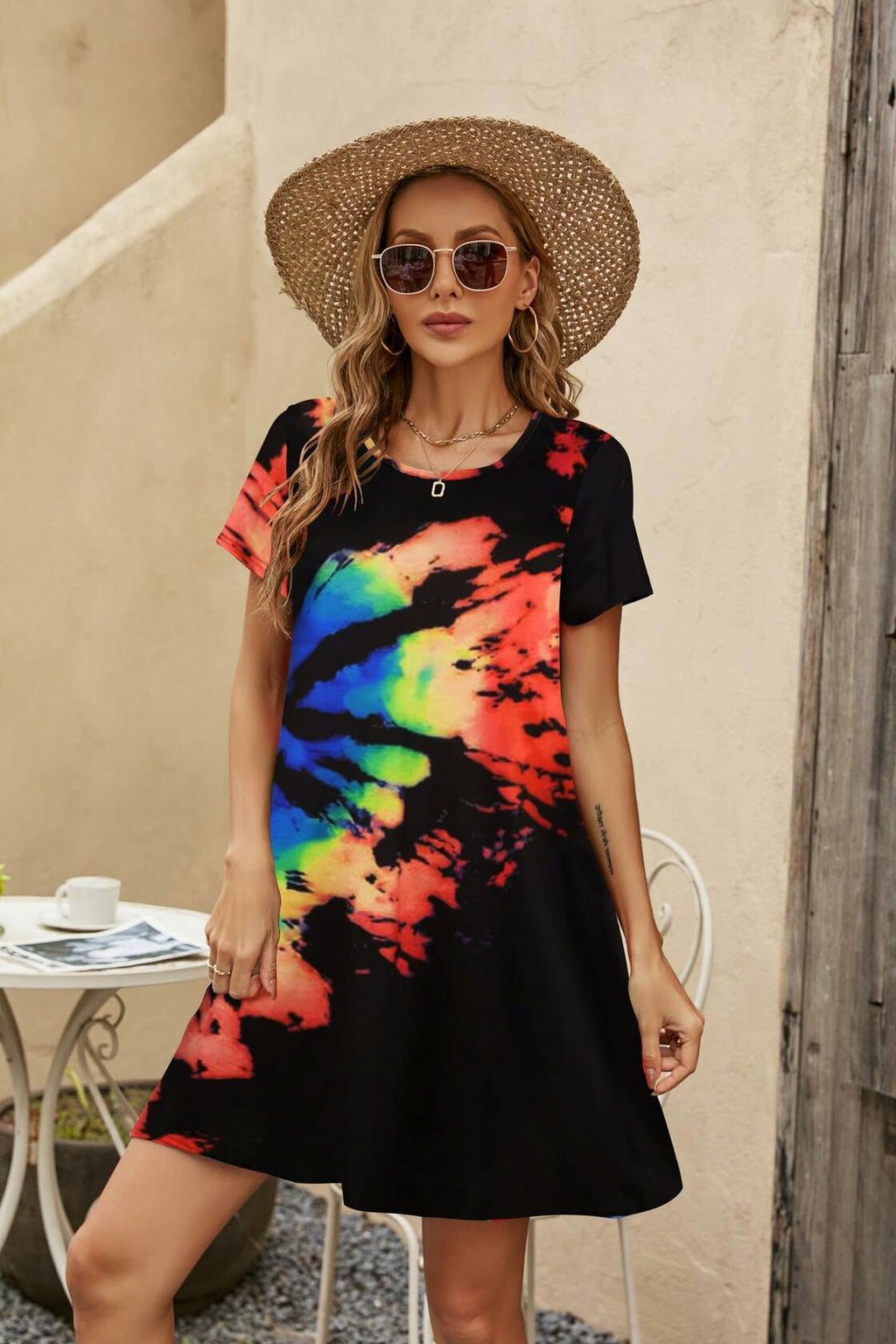 Halife Women's Casual Summer Short Sleeve Colorful Beach Dress Size S
