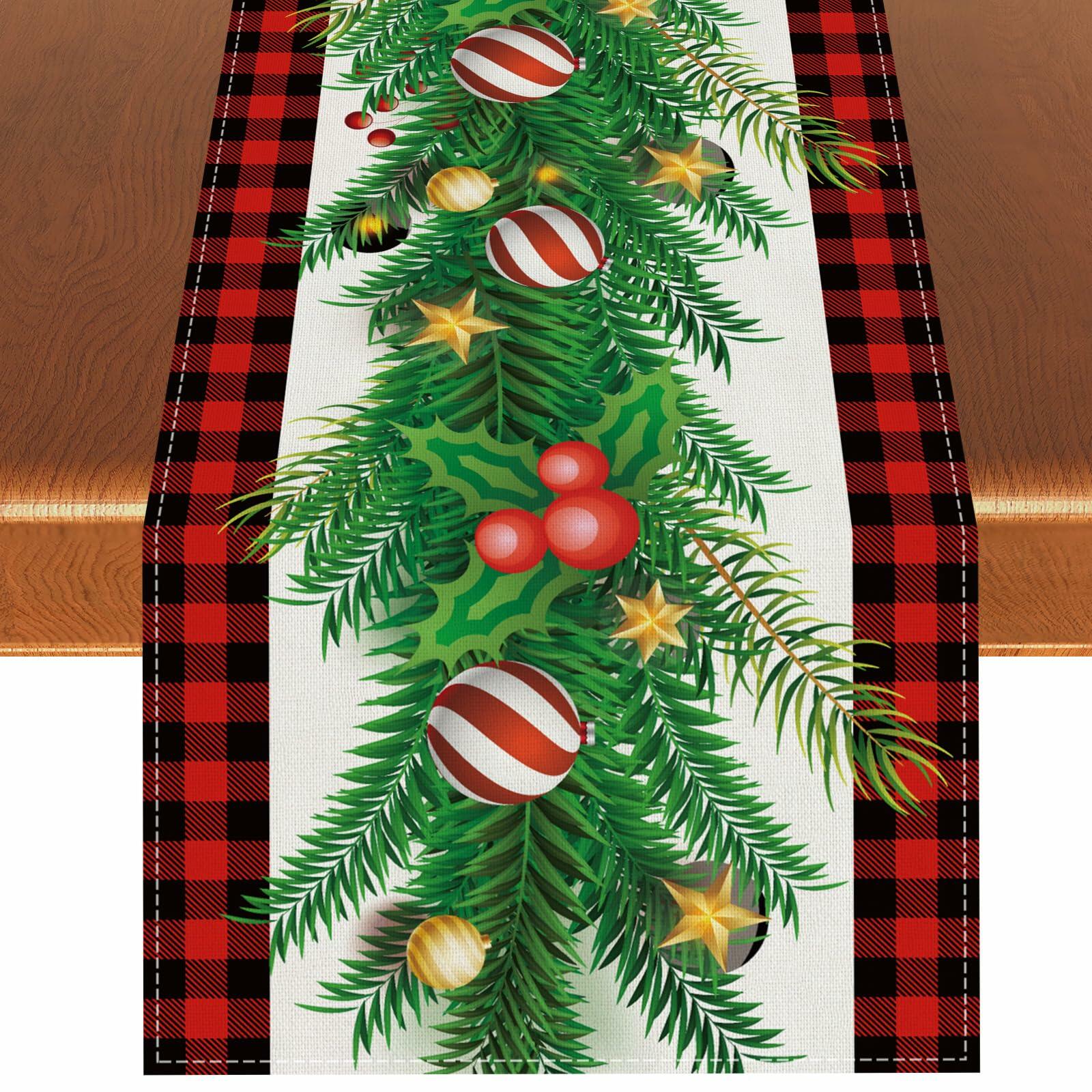 Linen Christmas Table Runner Winter Xmas Decorations 13x72 Inch