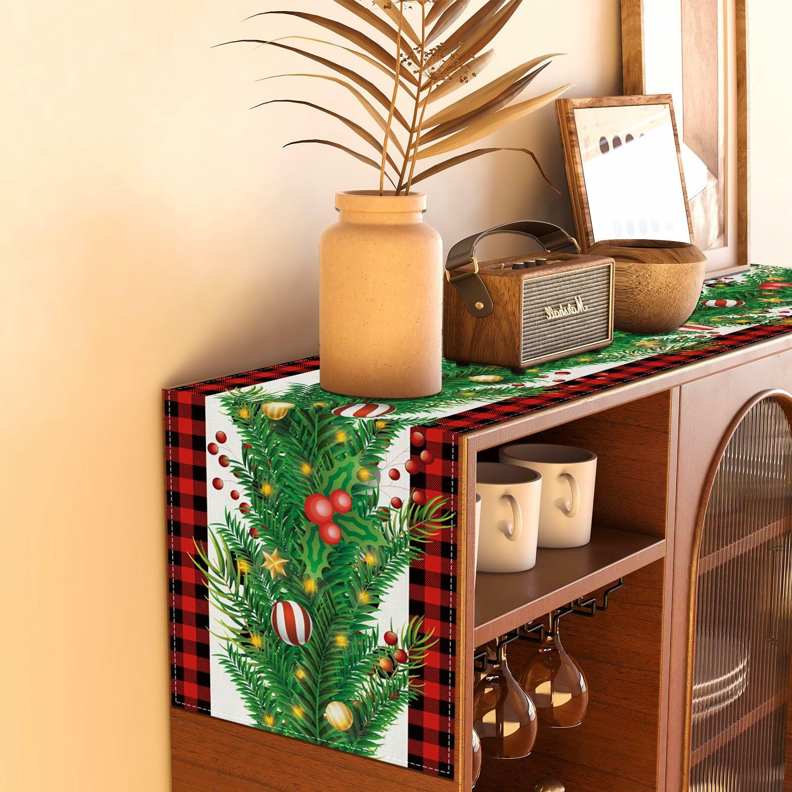 Linen Christmas Table Runner Winter Xmas Decorations 13x72 Inch
