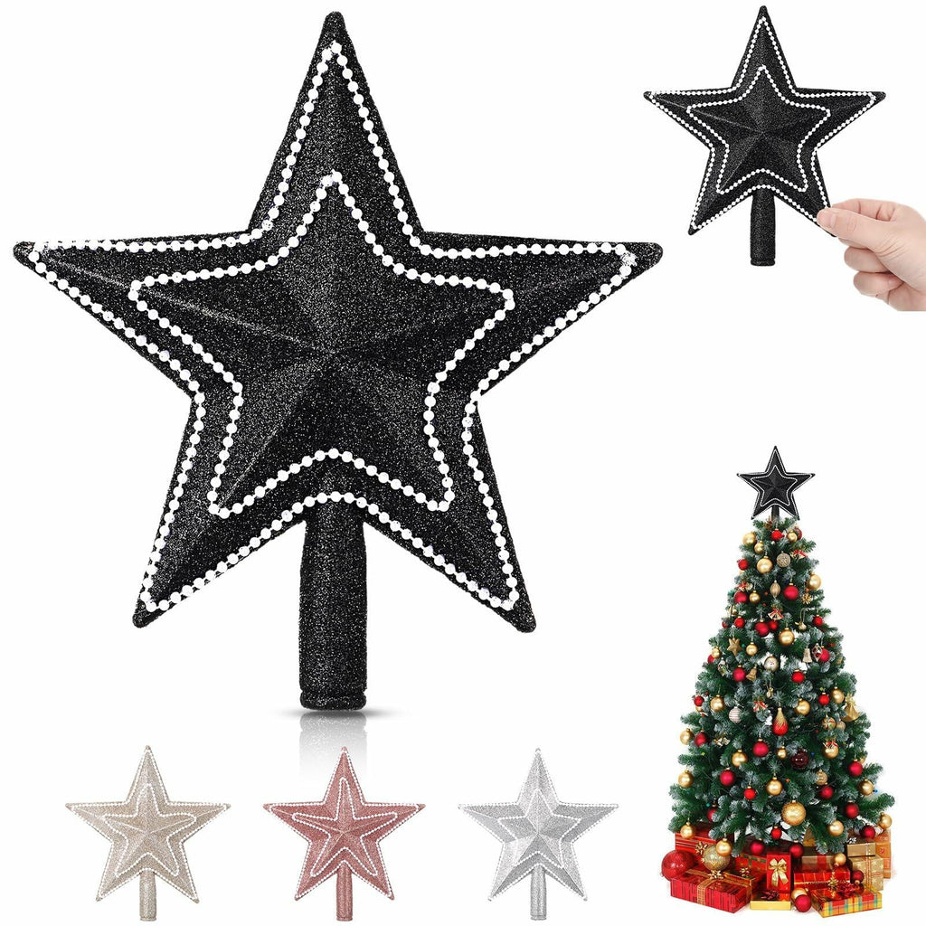 [Like_new] Hollowfly Mini Star Christmas Tree Topper Pearl Black 8 Inch