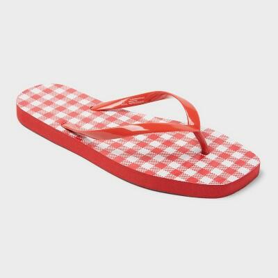 Shade & Shore Women's Palmer Gingham Square Toe Flip Flops Cherry Red Size 8