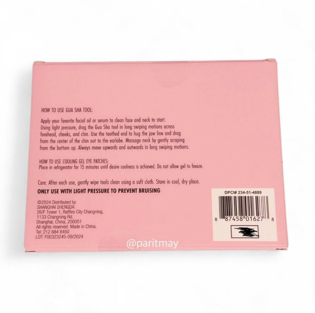 Tiger Eye gua sha + floral cooling eye patches, Pink 3-piece set