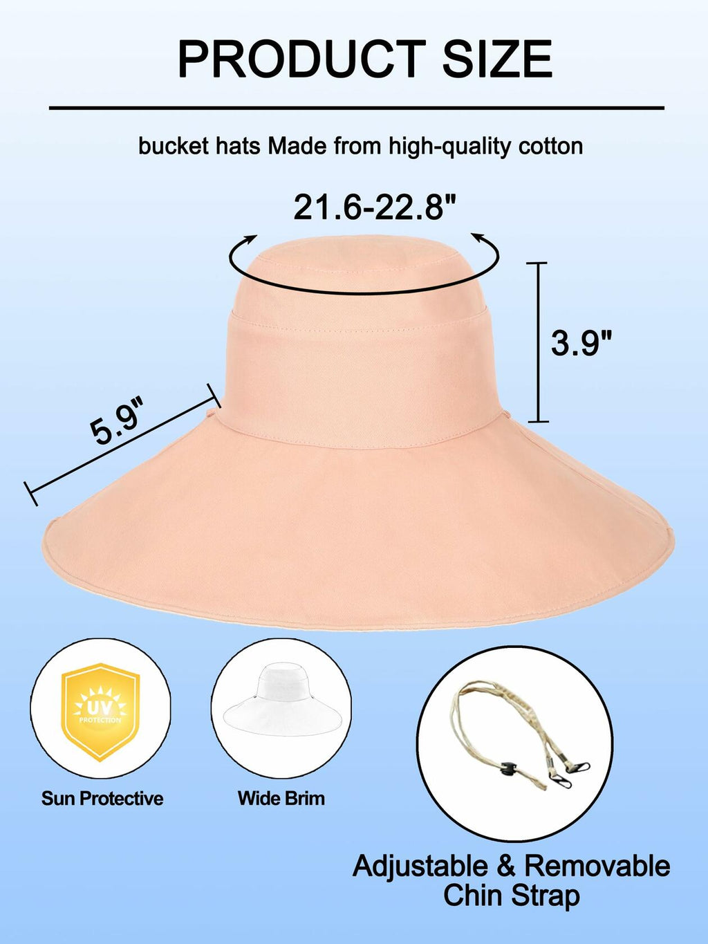 Rulala Fancy Sun Hat Women Wide Brim Reversible UV Protection Cotton Pink
