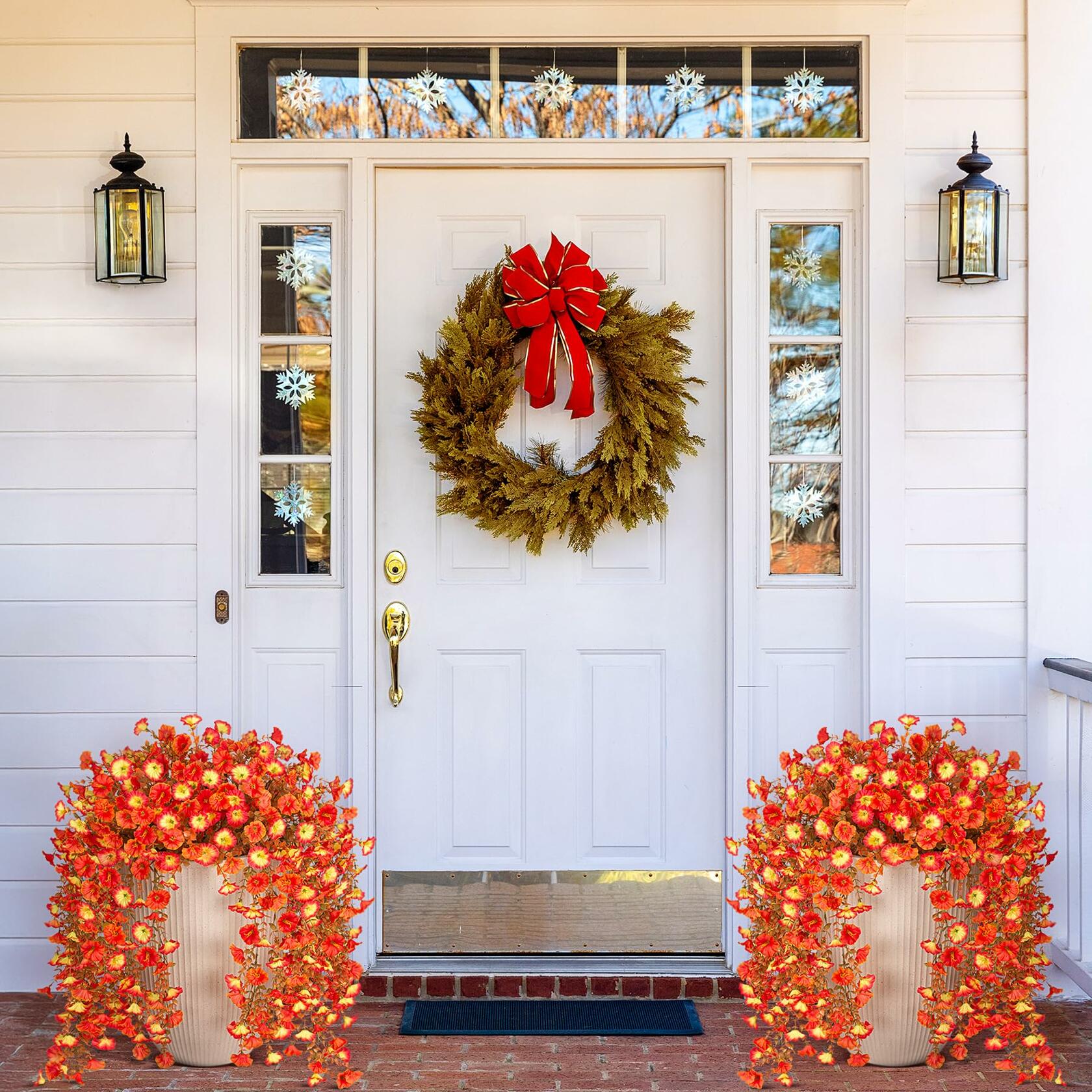 Hrobek Artificial Fall Hanging Flowers 2pcs Orange Sunset Silk Vine Decor