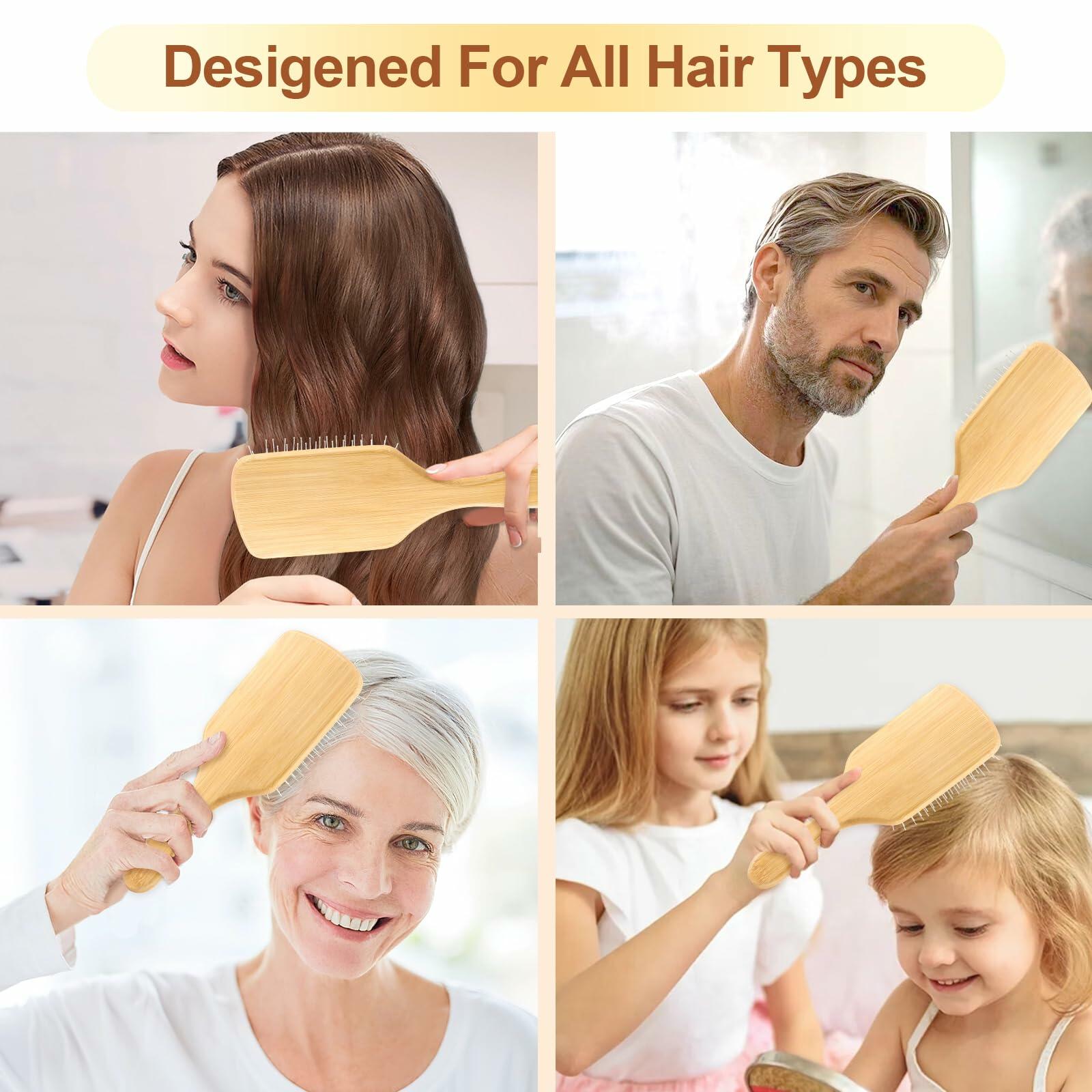 Arshray Bamboo Paddle Hair Brush Stainless Steel Teeth All Hair Types