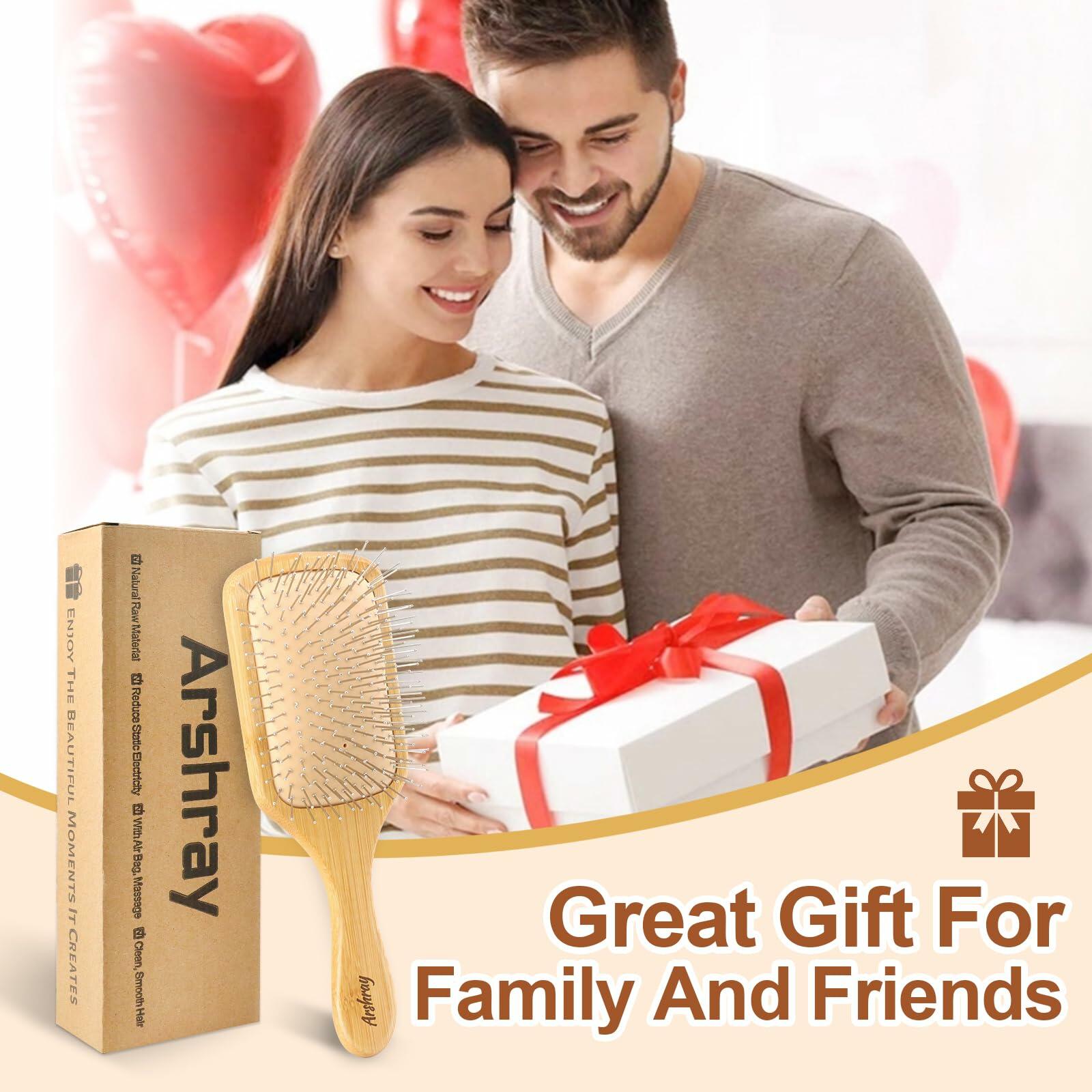 Arshray Bamboo Paddle Hair Brush Stainless Steel Teeth All Hair Types