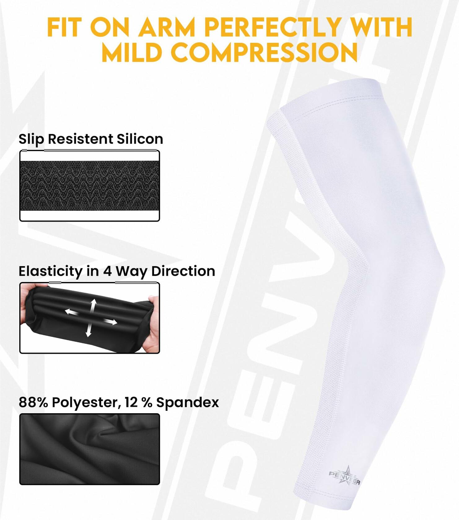 Penveer Compression Arm Sleeves Breathable Mesh Cooling AL White Size L