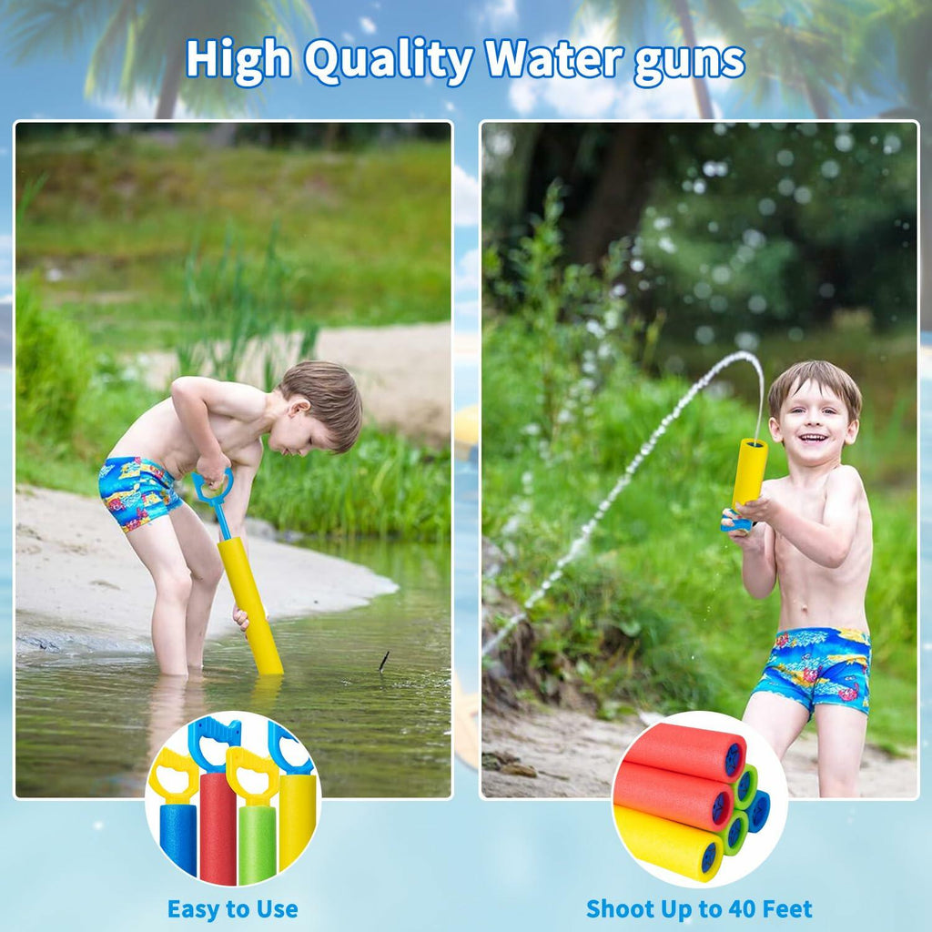 Xouduxpl Pool Foam Blaster Water Guns 6 Pack, Lightweight, 38ft Range, Rainbow